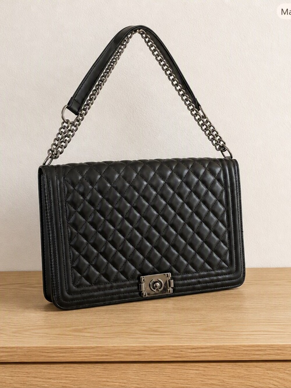 Black Quilted Chain Shoulder Bag by BL Style (Boy Bag Inspired)